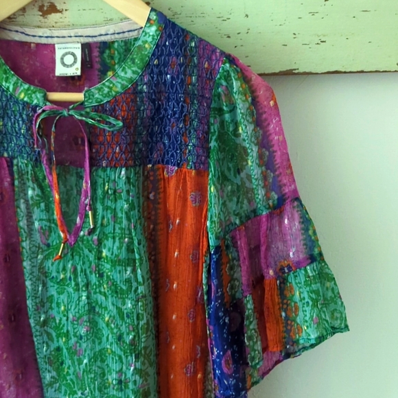 ANTHRO I Boho Sheer Smocked Antonella Peasant Blouse Top by Akemi + Kin, XS - Picture 3 of 15